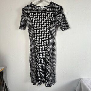Kenzo Paris Womens Black & White Geometric Knit Dress Medium Short Sleeve Casual